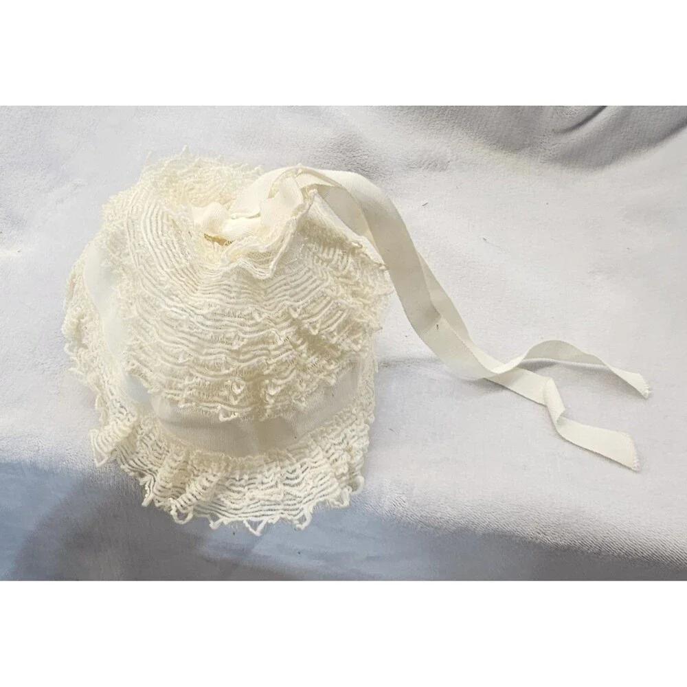 Vintage Baby Bonnet Lace Trim Ivory Christening Special Occasion